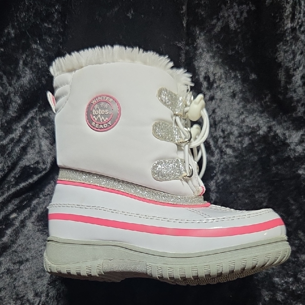 Totes Snowstar White and Pink Glitter Winter Boots